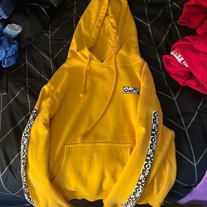 3 obey hoodies, colors: red, yellow, white